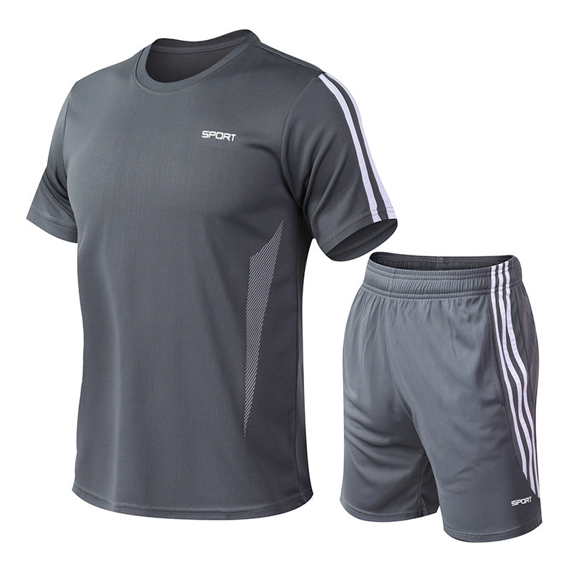 Men's Ice Silk Two-piece Short-sleeved Shorts Suit
