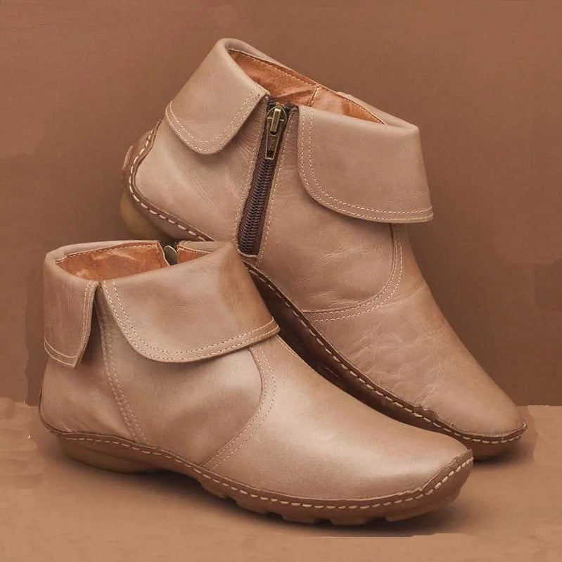 Women's Leather Flat Comfort Boots