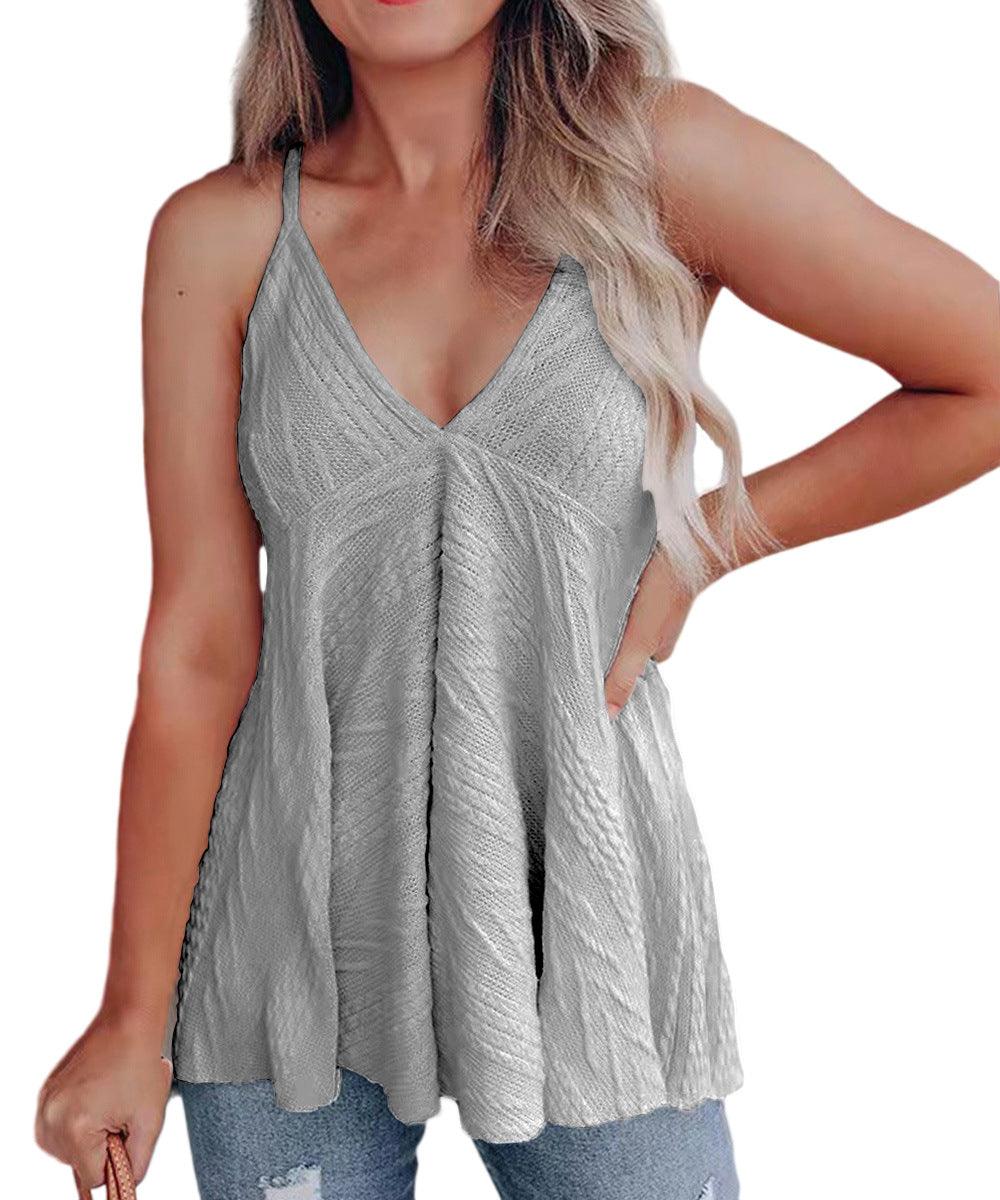 Women's V-Neck Casual Sling Wool Knit Tank