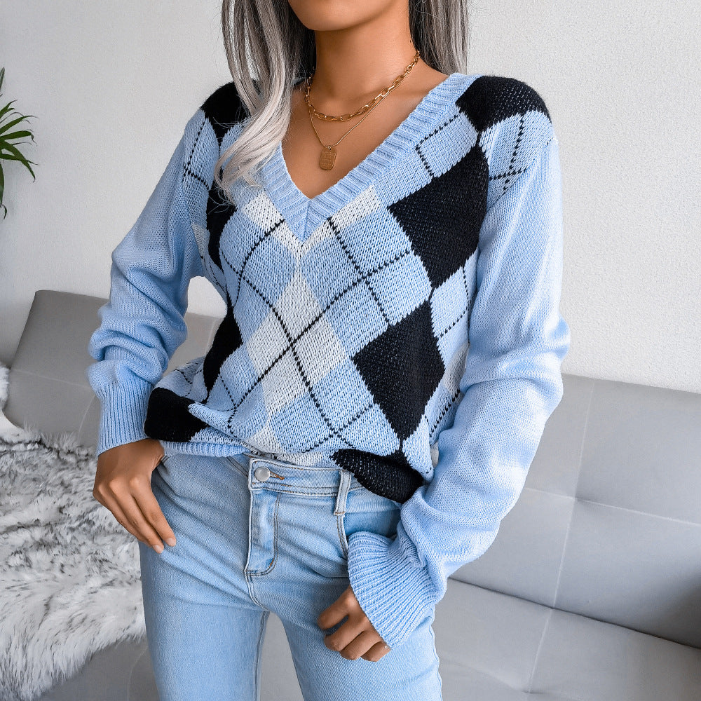Casual Long Sleeve Plaid Sweater For Women