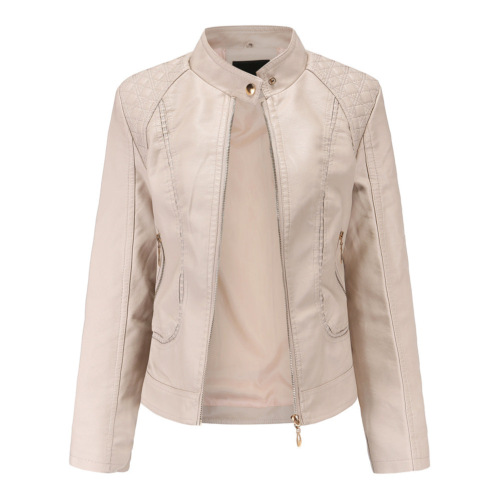 Leather Slim Collar Jacket For Women