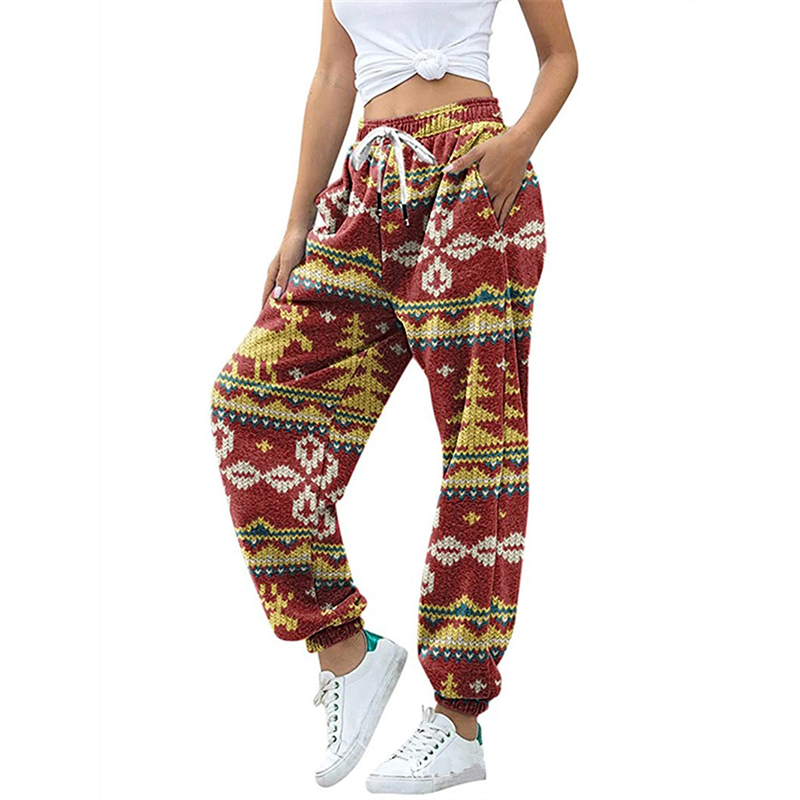 Christmas Theme Printed Sweatpants Casual Pants