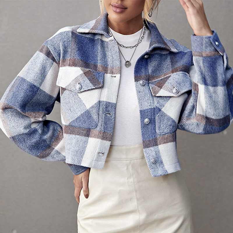 Women's Plaid Casual Woolen Short Jacket