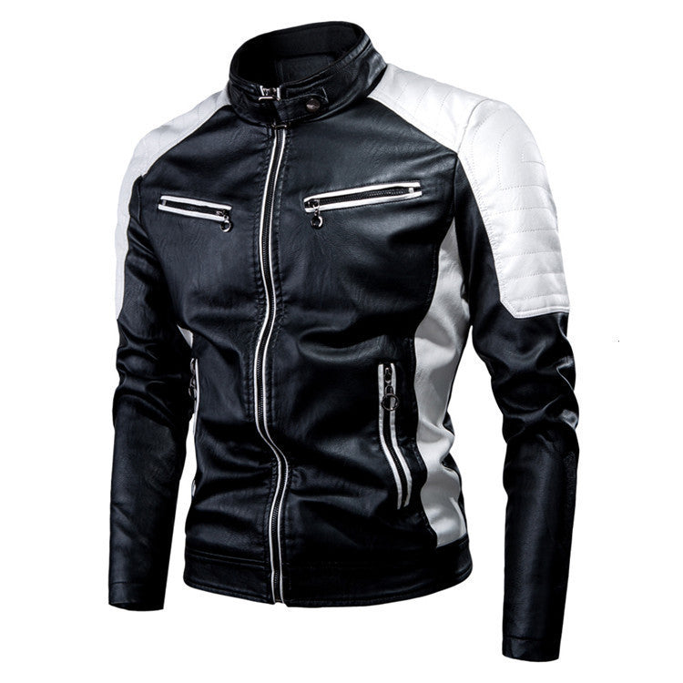 Men's Stitching & Vintage Leather Plus Fleece Jacket