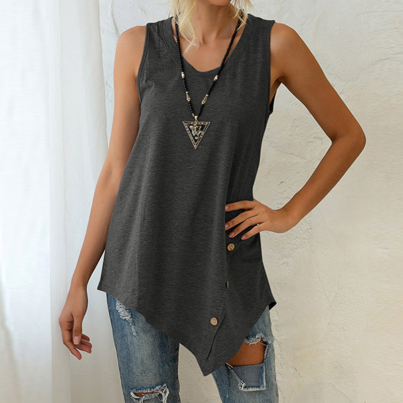 Women's Solid Color Button Irregular Vest