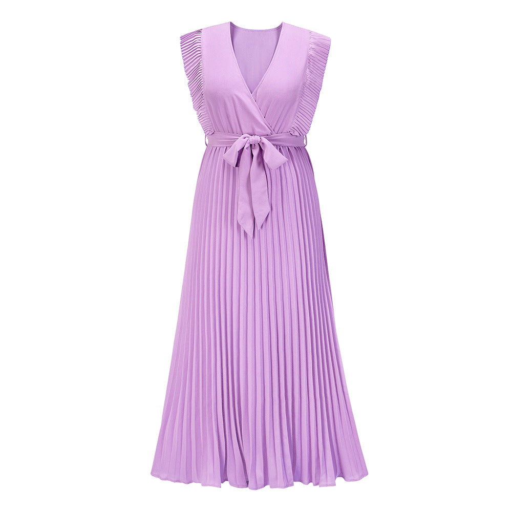 Chiffon Pleated Skirt Solid Color Dress