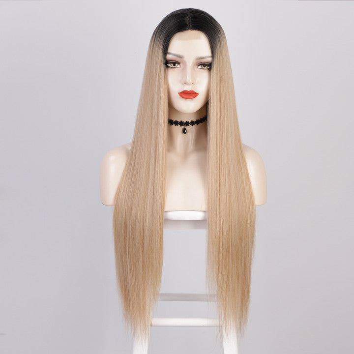 Women's Long Straight Hair Front Lace Chemical Fiber Wig Headgear