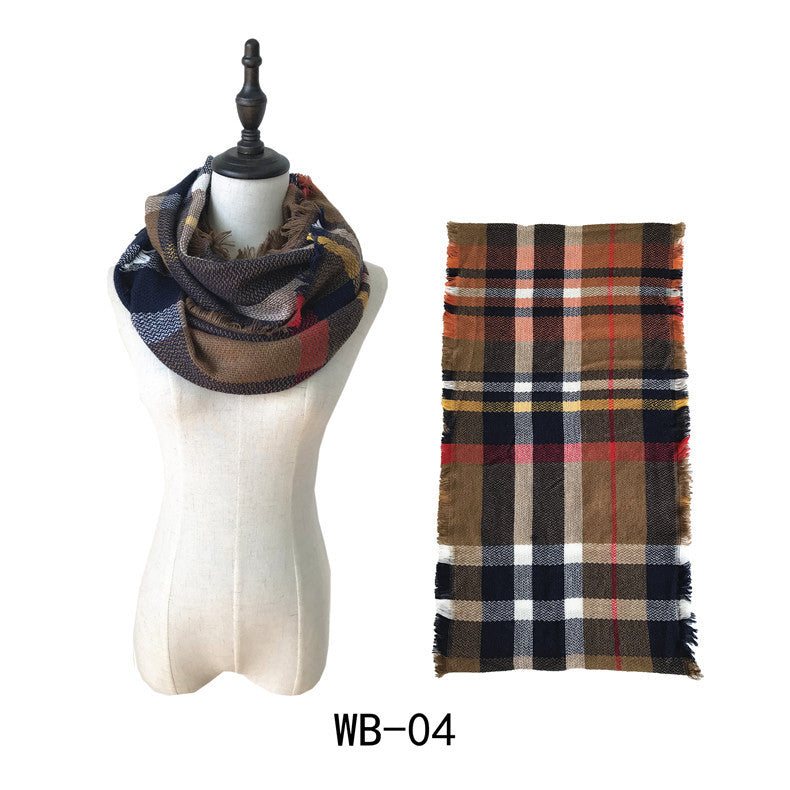 Woman Imitation Cashmere Double-sided Fringed Plaid Scarf