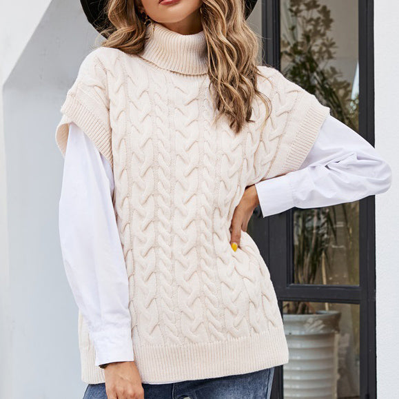 Women's Short Sleeve Turtleneck Knit Sweater