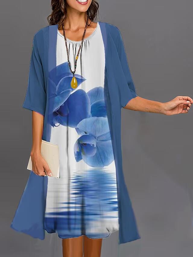Women's Casual Loose Printed Dress 2-Piece Set