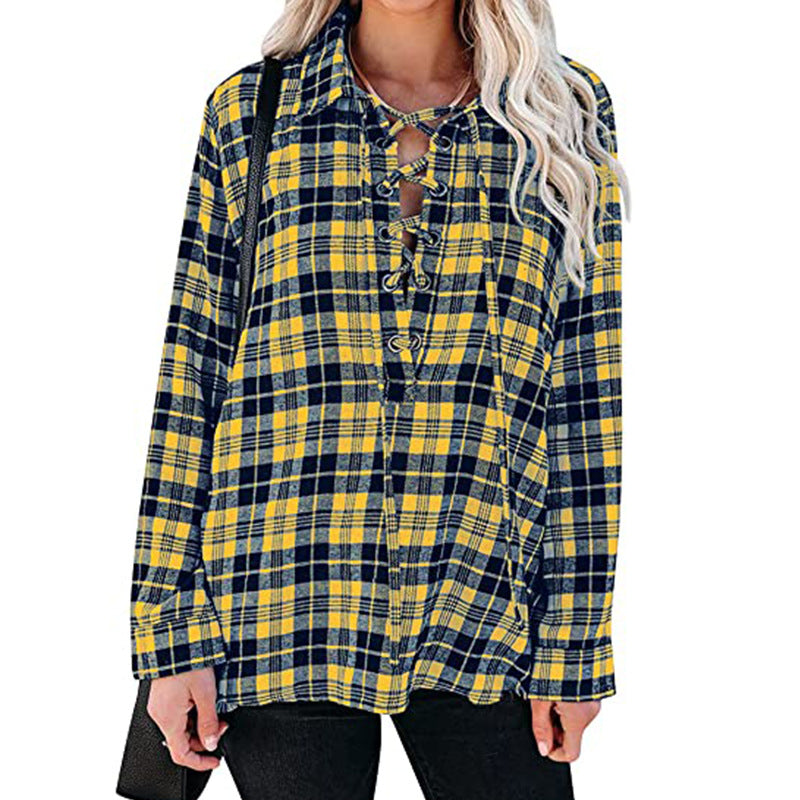 Woman Plaid Shirt With Long Sleeves