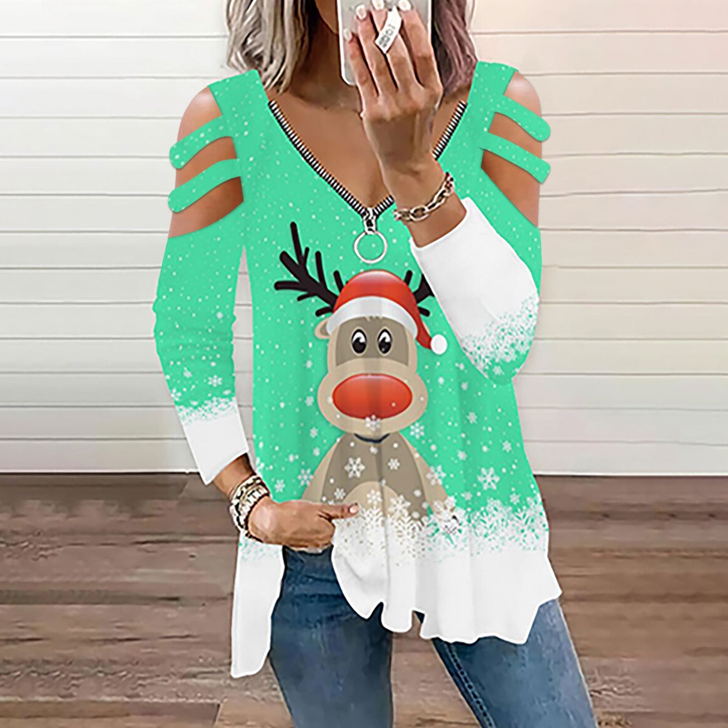Women's Oversized Christmas Elk T-Shirt