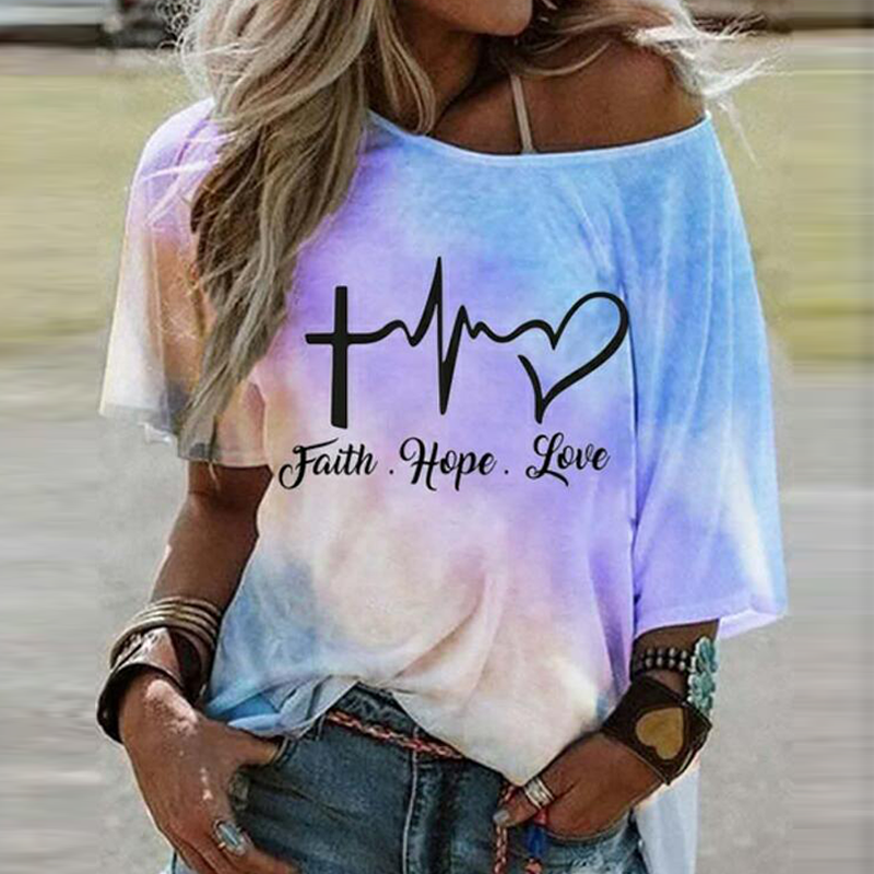 Gradient Letter Print Short Sleeve T-Shirt For Women