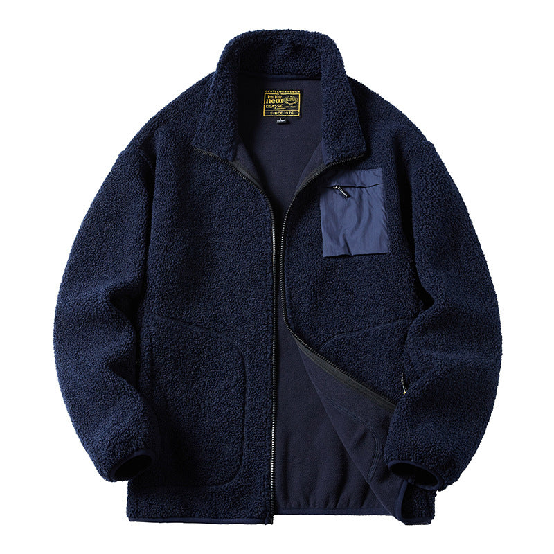 Men's Plush Zip Lapel Jacket