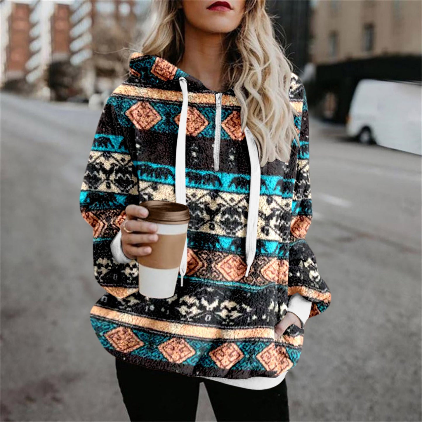 Women's Plush Print Hoodie