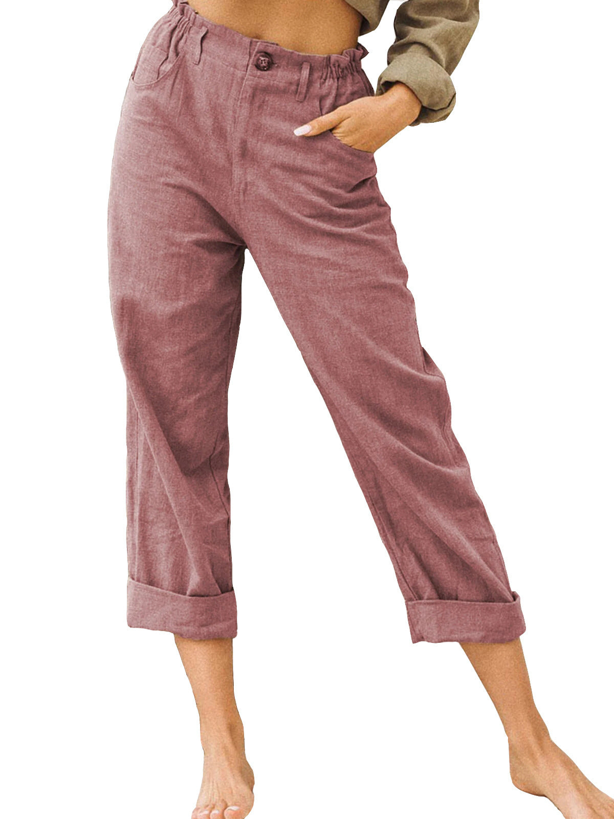 Women's Cotton Linen Casual Solid Color Trousers