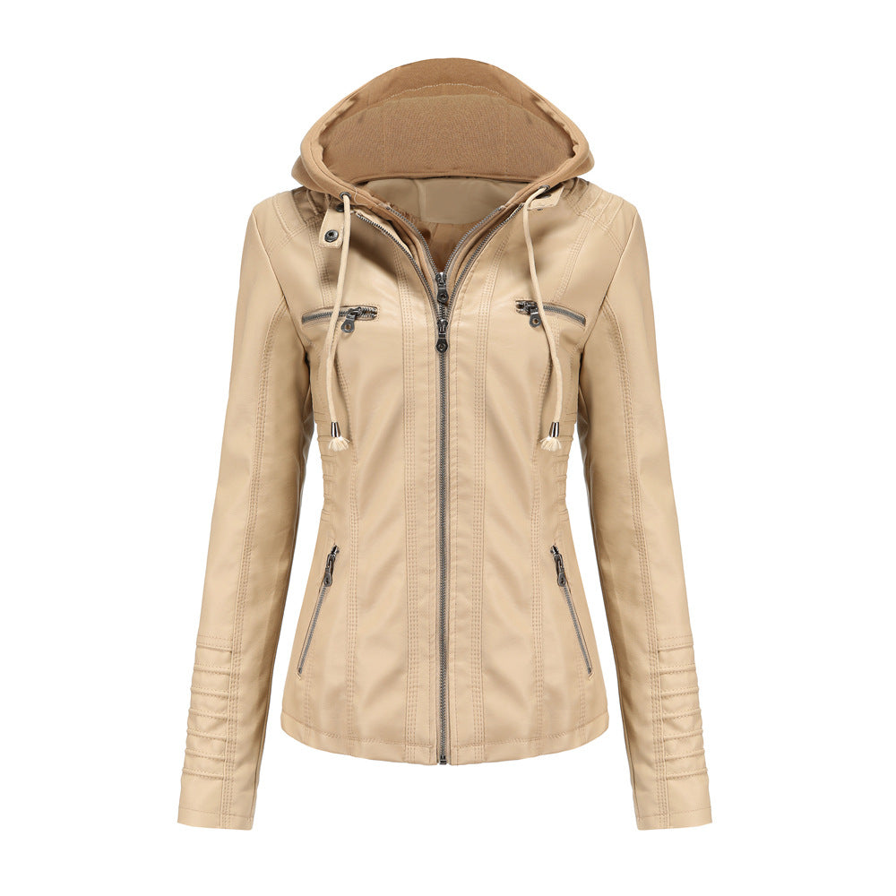Women's Hooded Two-piece Detachable Plus Size Leather Jacket