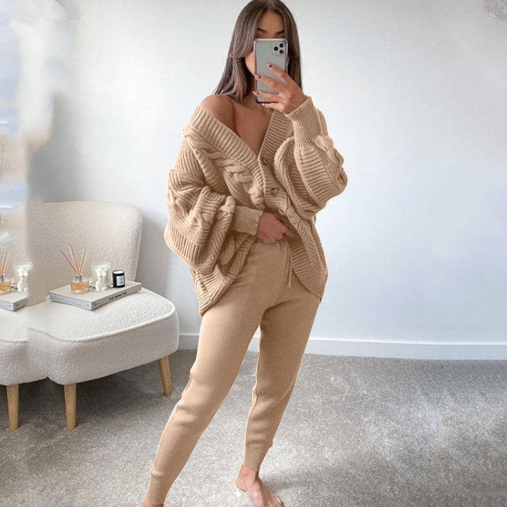 Women's Loose Jacket Knitted 2 Piece Set