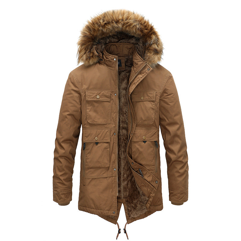 Men's Hooded Fur Collar Winter Thickened Jacket