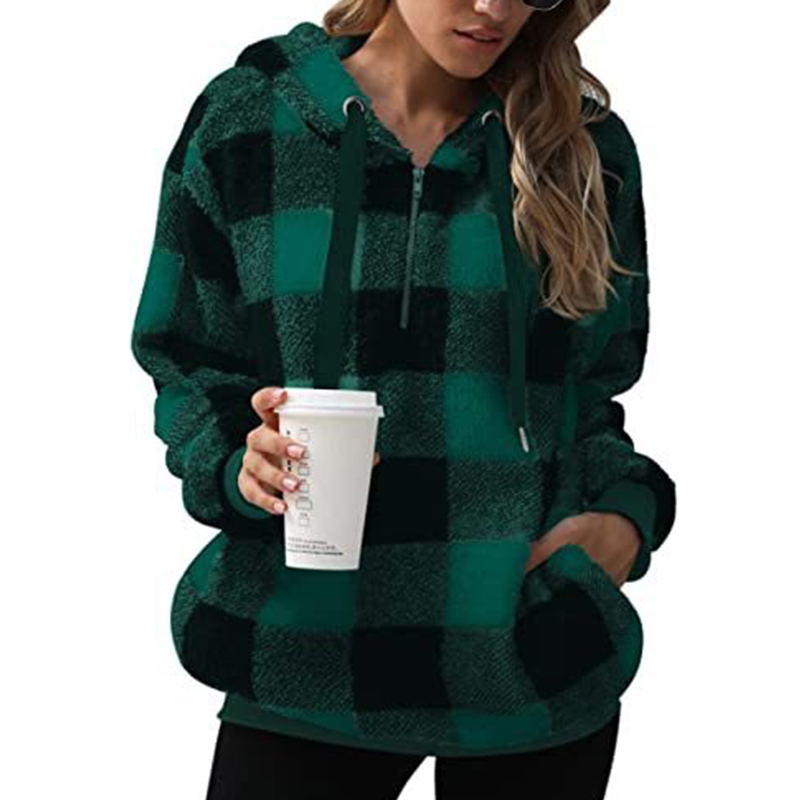 Plush Check Hoodie For Women