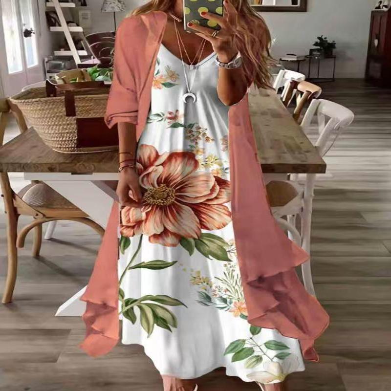 Women V Neck Casual Strap 2-Piece Dress
