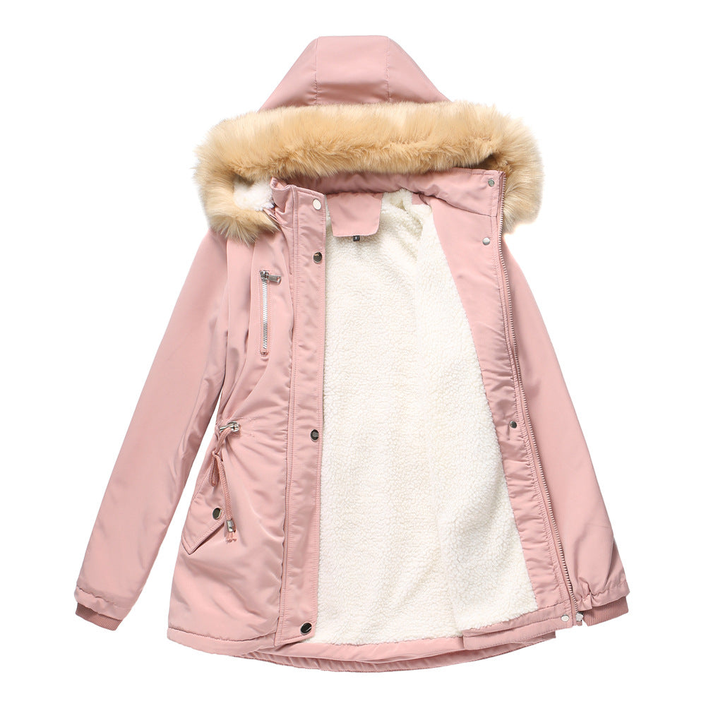 Women's Thick Lamb wool Detachable Fur Collar Coat Jacket