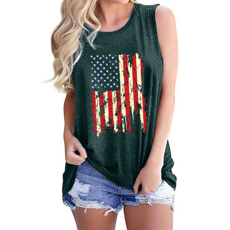 Woman USA Flag Crew Neck Sleeveless Tank