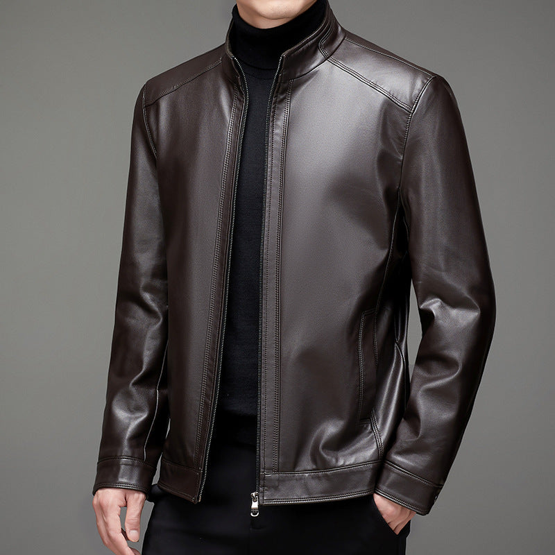 Men's Leather Casual Zip Cardigan Jacket