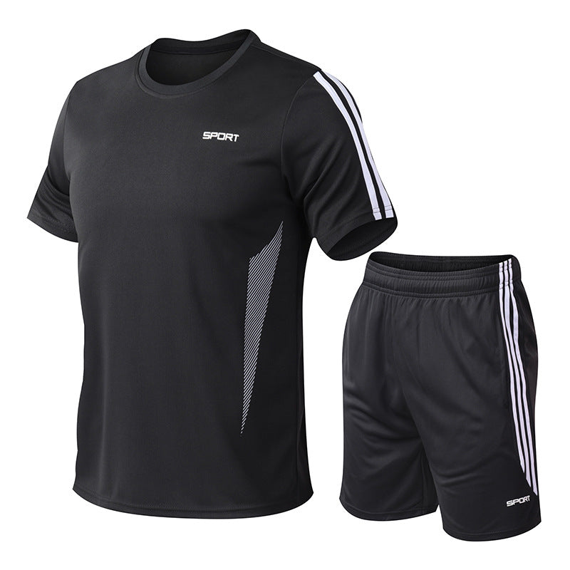 Men's Ice Silk Two-piece Short-sleeved Shorts Suit