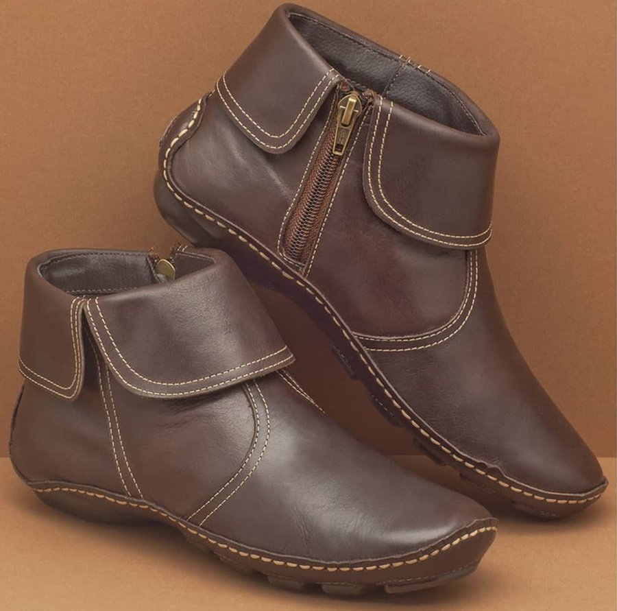 Women's Leather Flat Comfort Boots