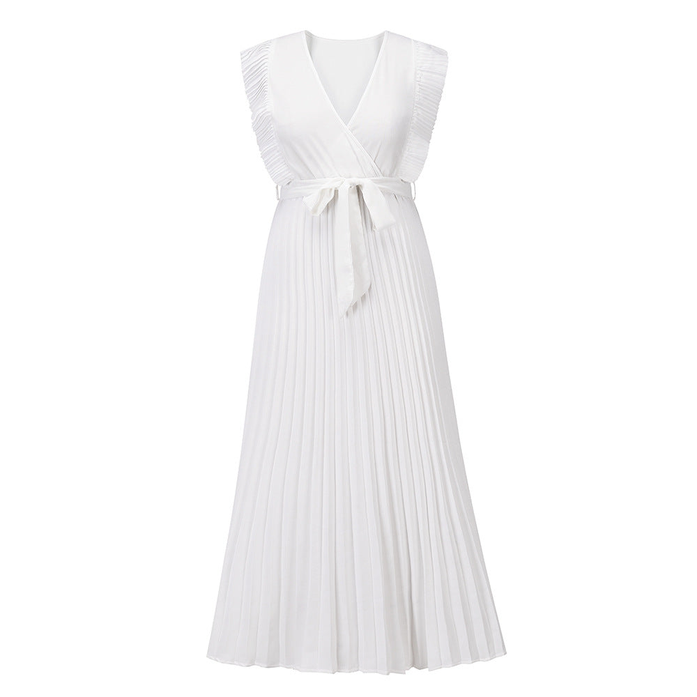 Chiffon Pleated Skirt Solid Color Dress