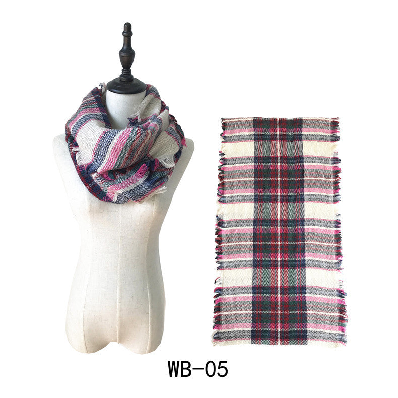 Woman Imitation Cashmere Double-sided Fringed Plaid Scarf