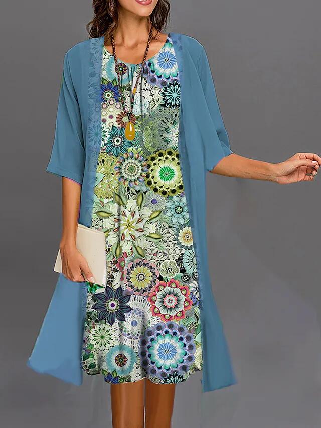 Women's Casual Loose Printed Dress 2-Piece Set