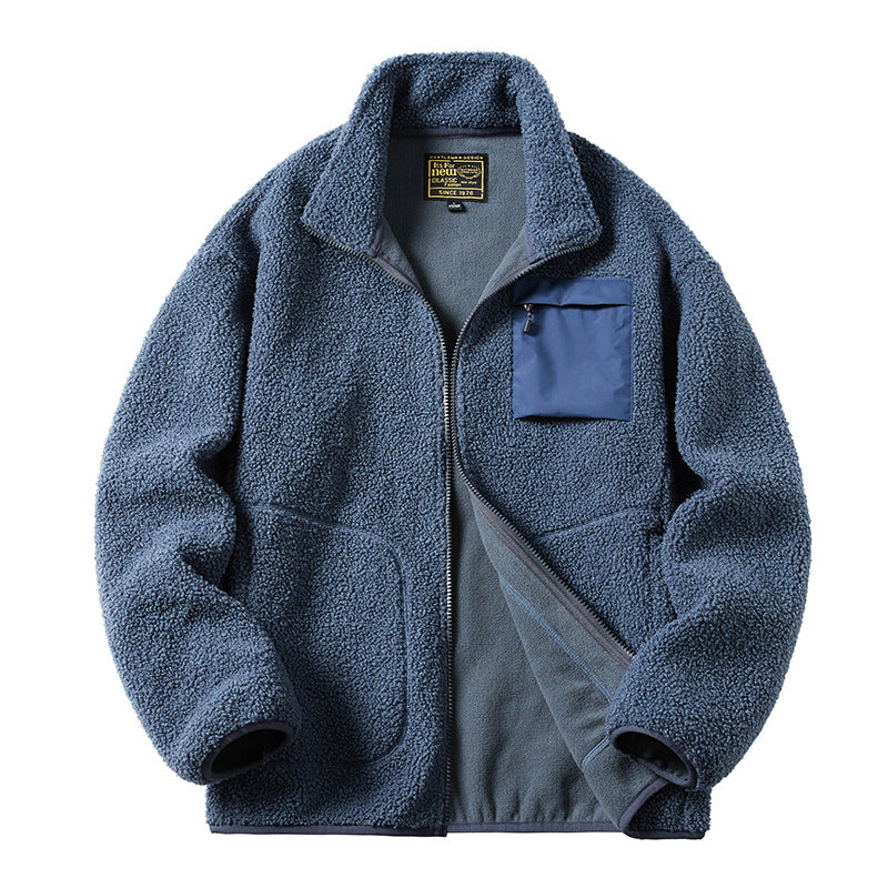 Men's Plush Zip Lapel Jacket