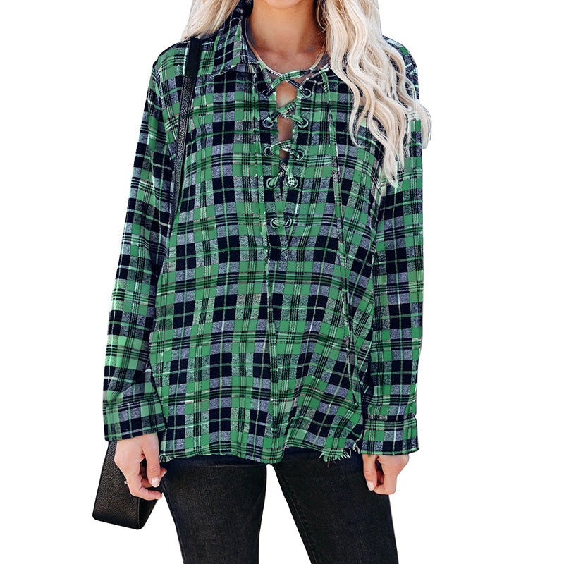 Woman Plaid Shirt With Long Sleeves