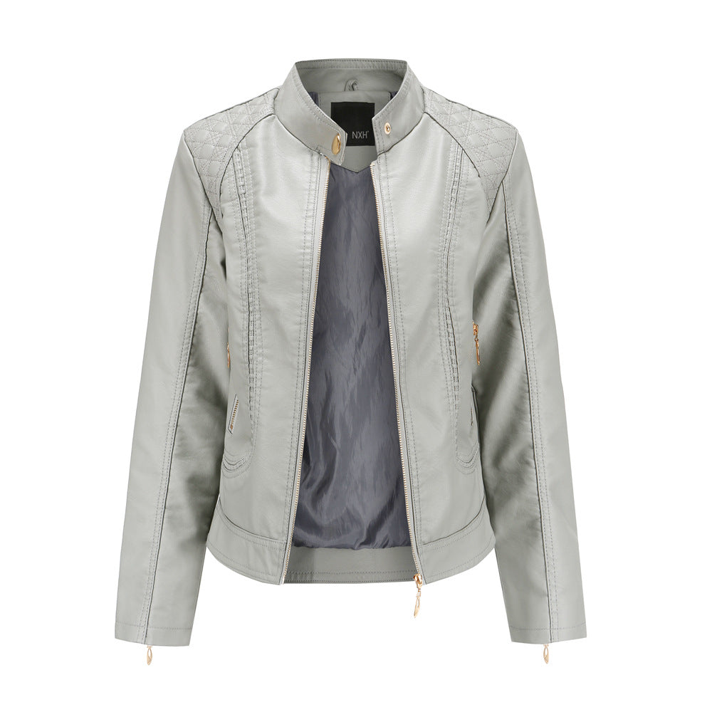 Leather Slim Collar Jacket For Women