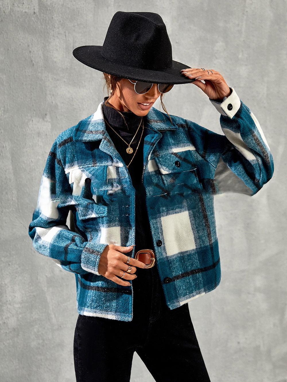 Woman Winter Casual Plaid Jacket