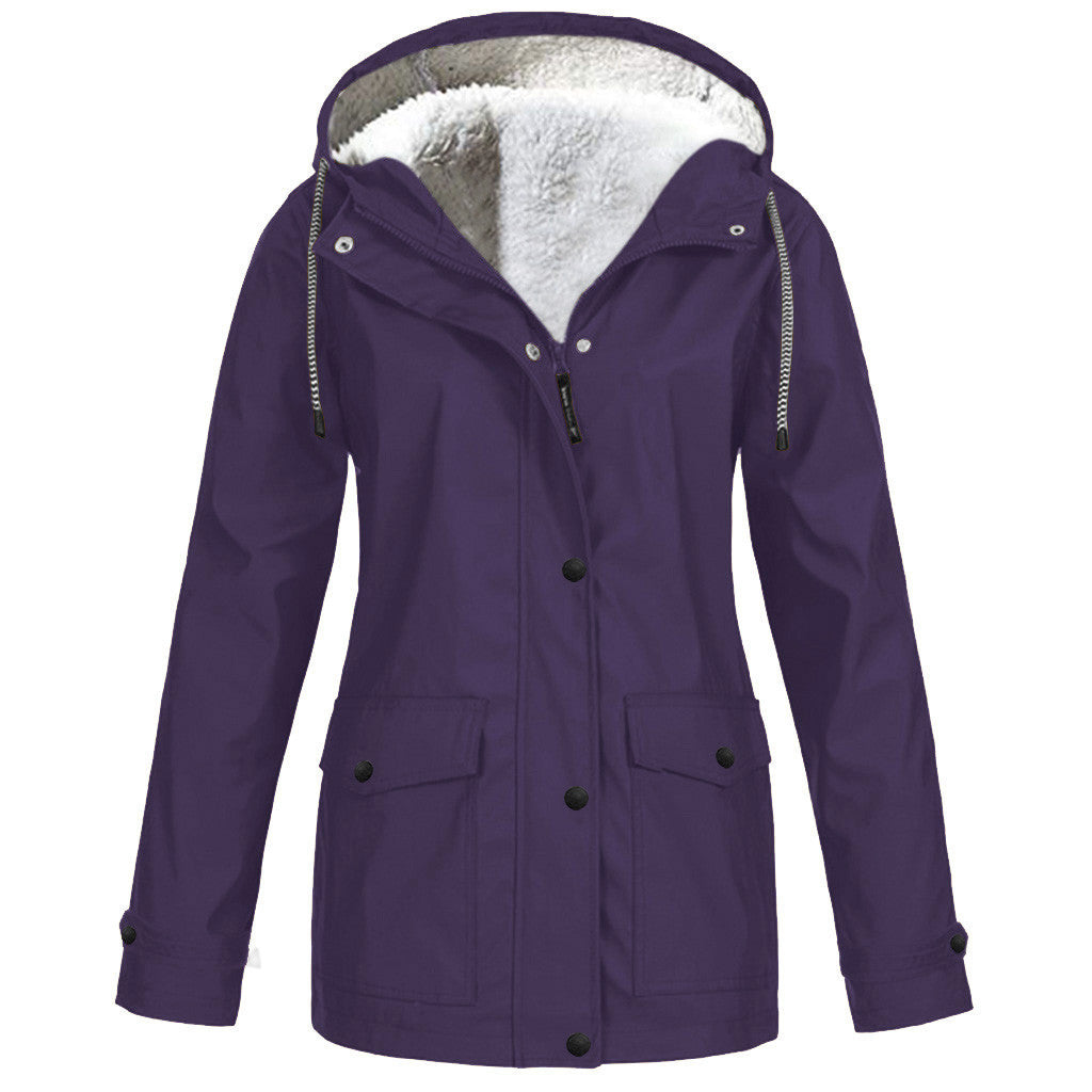 Plus Fleece Jacket Outdoor Climbing Suit Hooded Jacket For Women