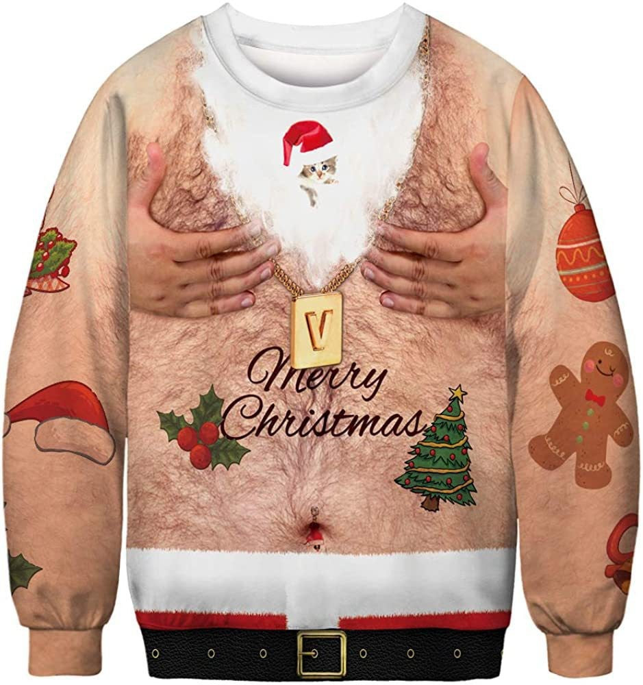Christmas 3D Shirt Chest Hair Funny Pattern Sweater