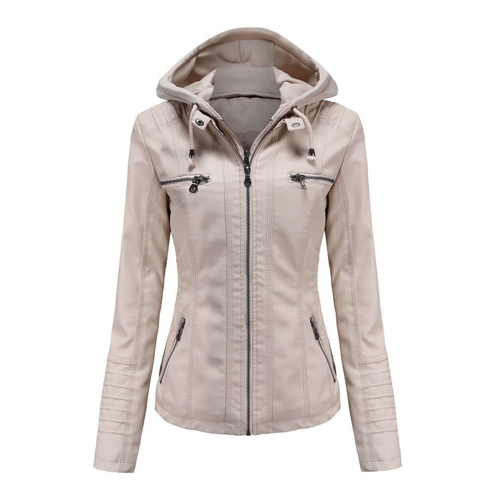 Women's Hooded Two-piece Detachable Plus Size Leather Jacket