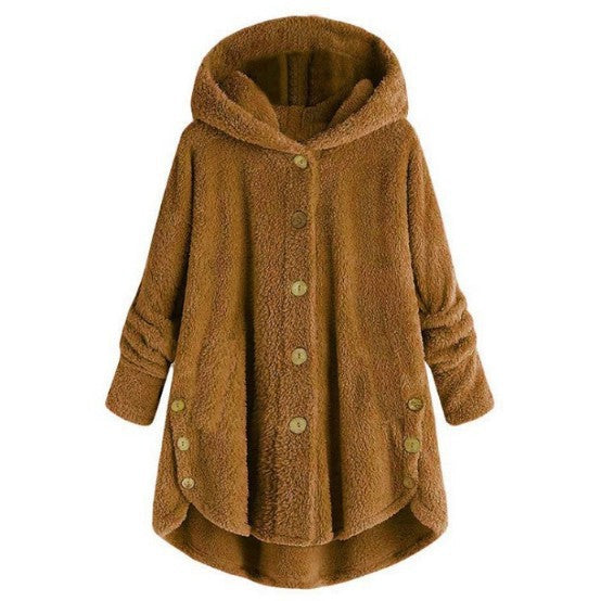 Women's Irregular Hooded Plush Cardigan Jacket