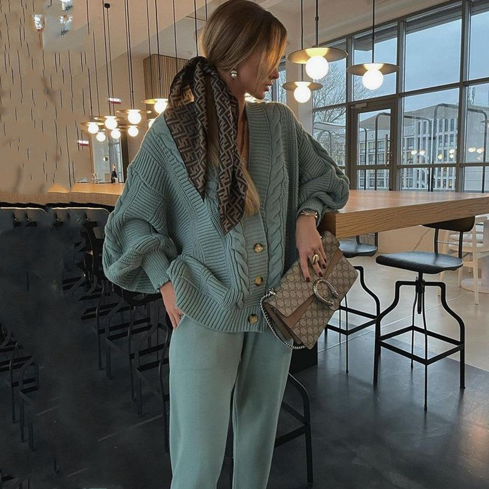Women's Loose Jacket Knitted 2 Piece Set
