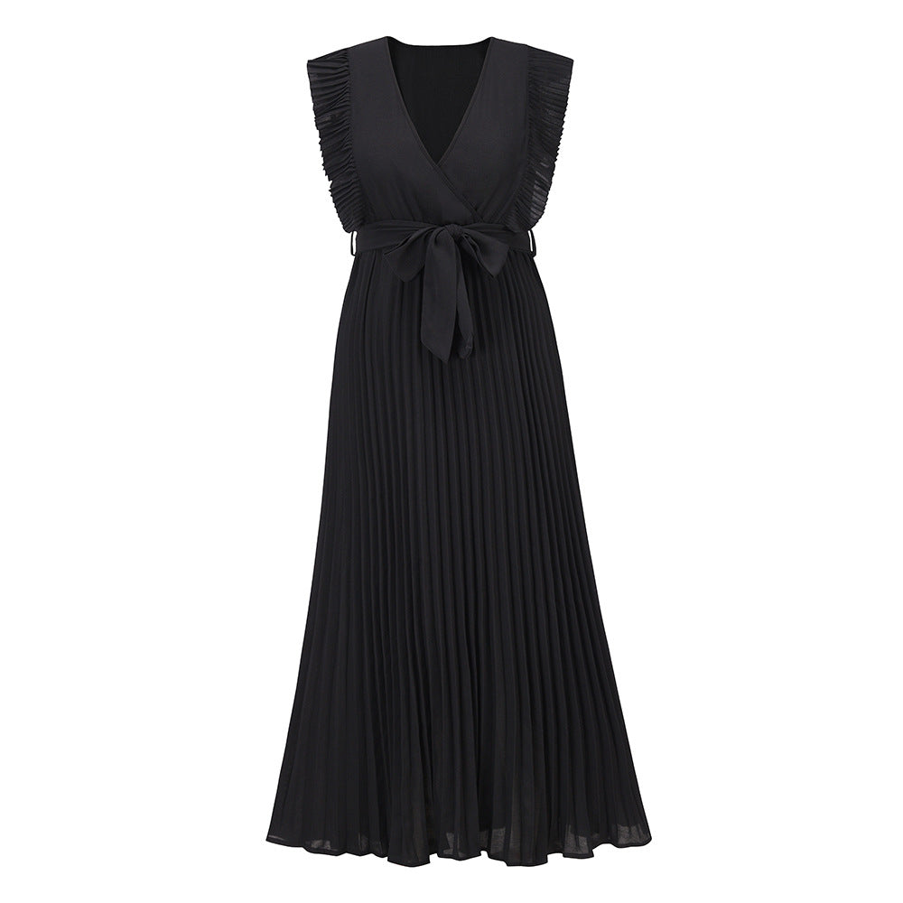 Chiffon Pleated Skirt Solid Color Dress