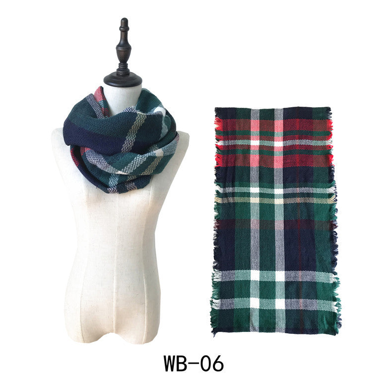 Woman Imitation Cashmere Double-sided Fringed Plaid Scarf