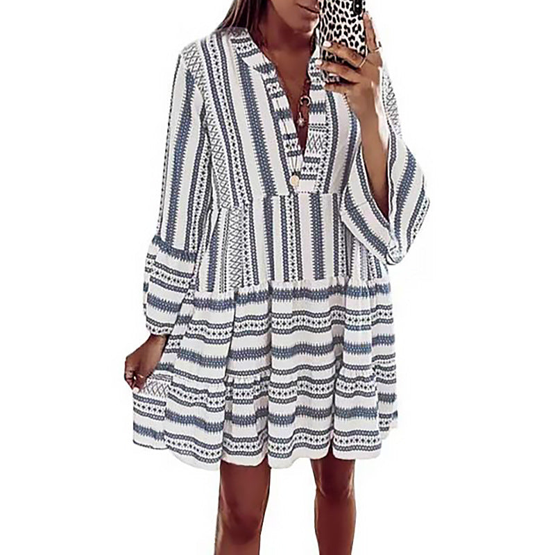 V-Neck Loose Casual Dress For Women