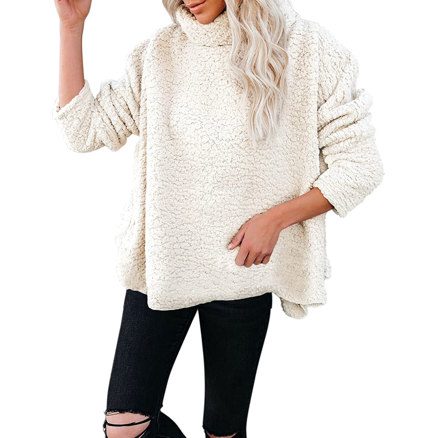 Sherpa Winter Turtleneck Top Sweatshirt For Women