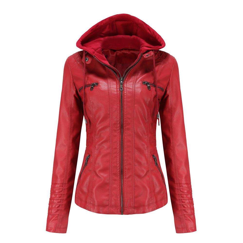 Women's Hooded Two-piece Detachable Plus Size Leather Jacket