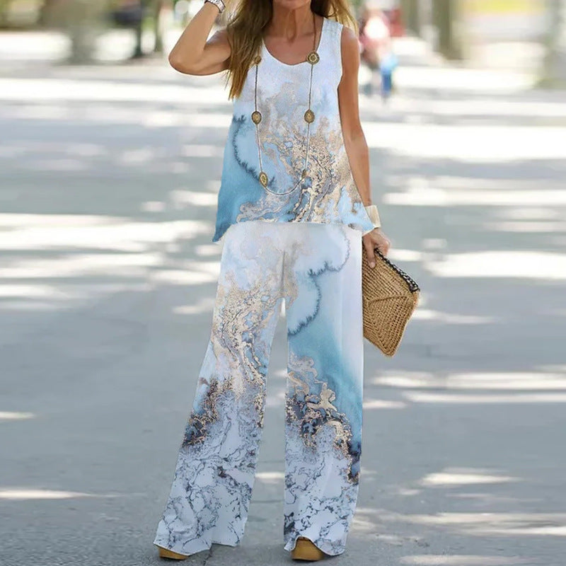 Women's Printed Vest Pants Two Piece Suit