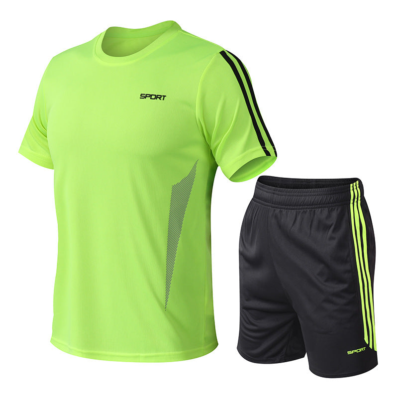 Men's Ice Silk Two-piece Short-sleeved Shorts Suit