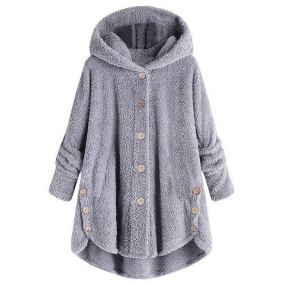 Women's Irregular Hooded Plush Cardigan Jacket